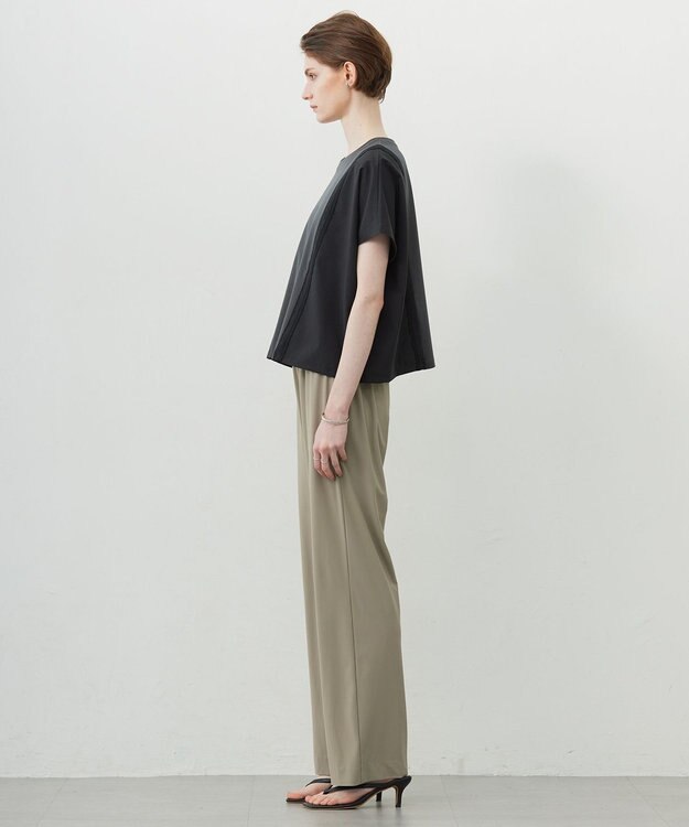 ICB L 【接触冷感・UVケア・洗える】シルケットスムースコンビ バイカラーカットソー チャコール×ブラック系