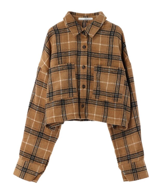 Green Parks ・ＥＬＥＮＣＡＲＥ　ＤＵＥ　シャギーチェックショートシャツ Camel