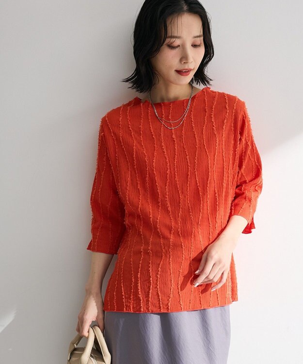 Green Parks ５分袖表面感カットプルオーバー Orange