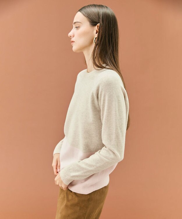 BEIGE， 【WEB限定・洗える】DEMING / バイカラーウールクルーネックニット Taupe × Nude