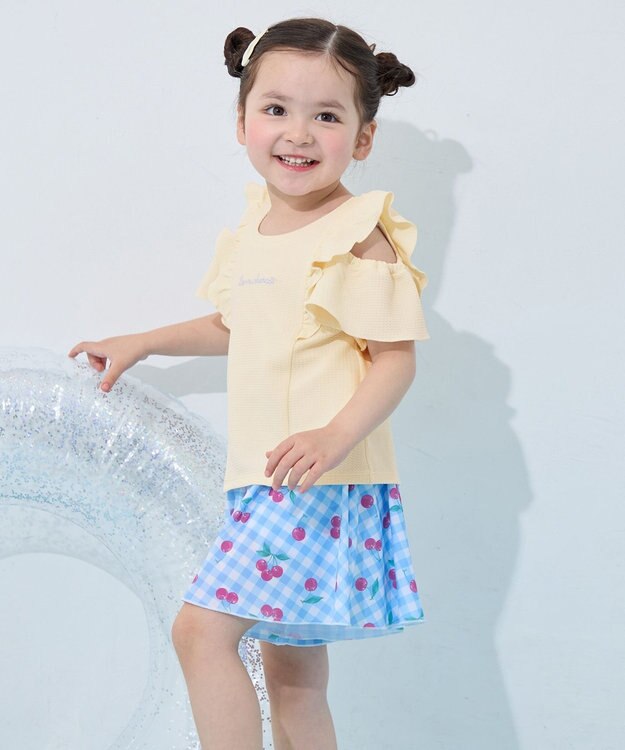 ANY KIDS 【UVカット】2WAYショルダーセパレート水着 エクリュ×サックスブルーチェック