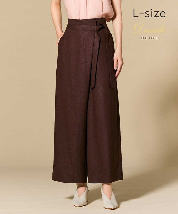 BEIGE， 【L-size】CAROLE / リネンライクラップワイドパンツ Bordeaux