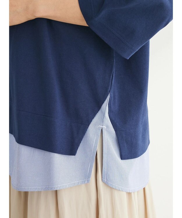 Green Parks 裾ドッキングレイヤー風７分袖プルオーバー Navy