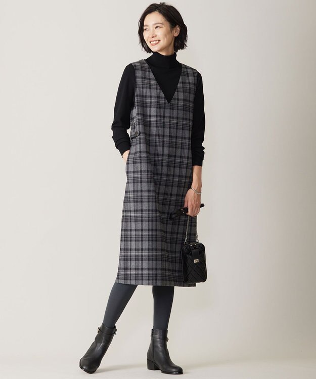 J.PRESS LADIES クラシカル ツイード タータン ジャンパースカート グレー系3