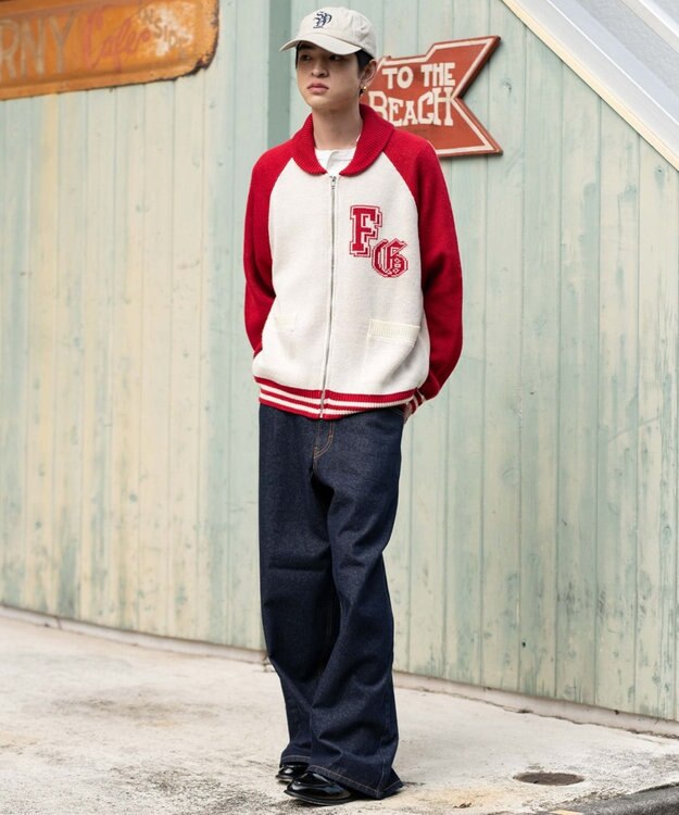 WEGO 【ユニセックス着用ITEM】グラフィックZIPニットブルゾン レッドその他