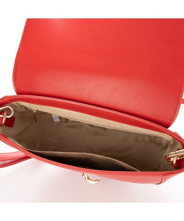 UNBILLION cachecache 財布ポーチ付きハーフムーンショルダーバッグ レッド