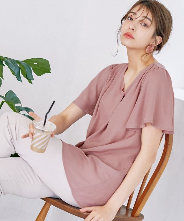 Tiaclasse フレアスリーブチュニックブラウス ピンク