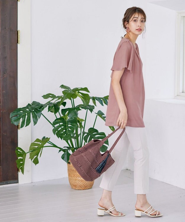 Tiaclasse フレアスリーブチュニックブラウス ピンク