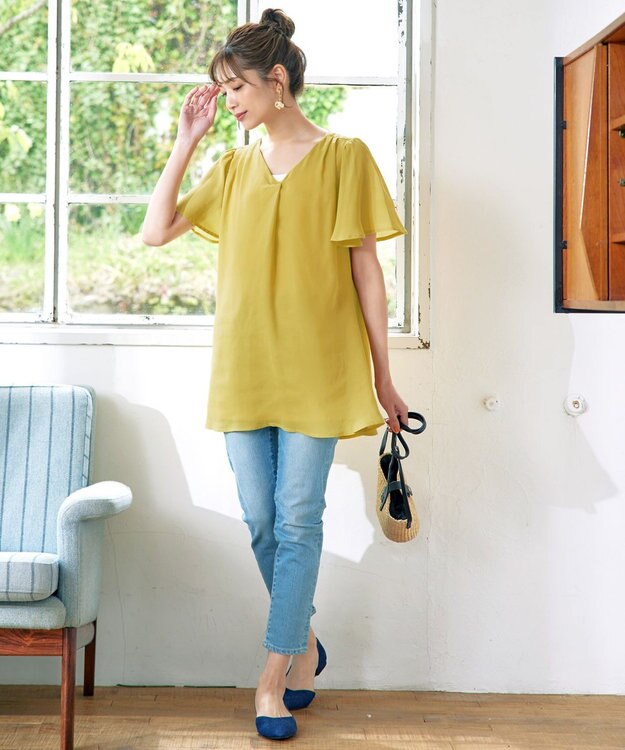 Tiaclasse フレアスリーブチュニックブラウス イエロー