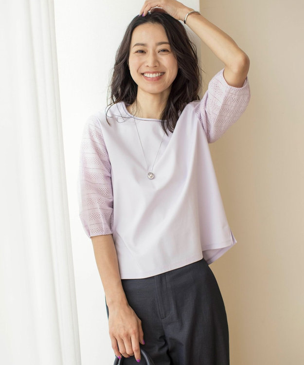 J.PRESS LADIES L 【WEB限定カラーあり】スムースジャージー 刺繍スリーブ カットソー ラベンダー系
