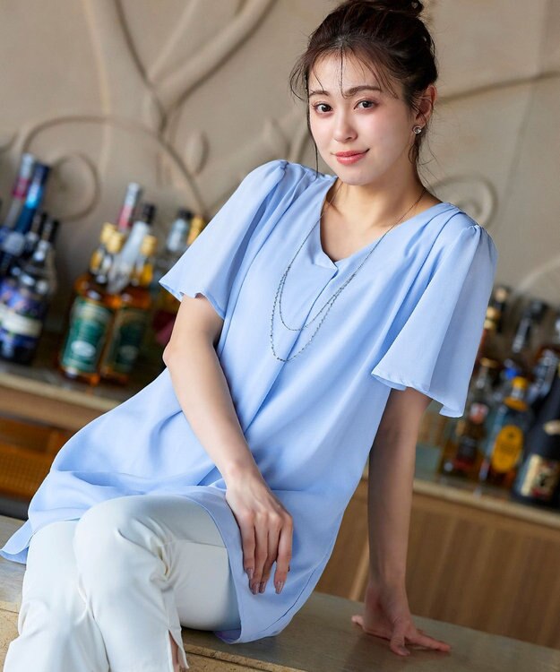 Tiaclasse フレアスリーブチュニックブラウス サックス