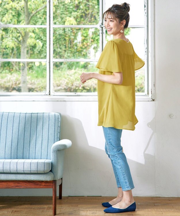 Tiaclasse フレアスリーブチュニックブラウス イエロー