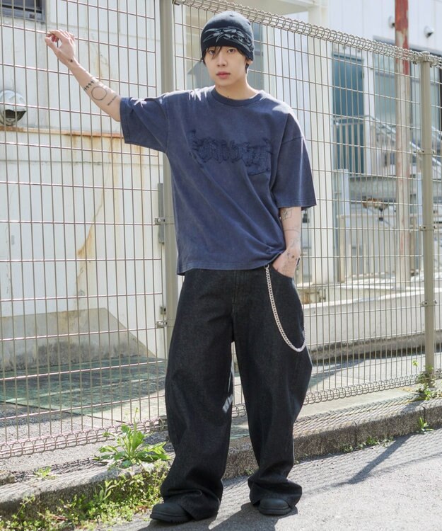 WEGO 【ユニセックス着用ITEM/MLサイズ展開】ブリーチダメージアップリケT（SS） ネイビー