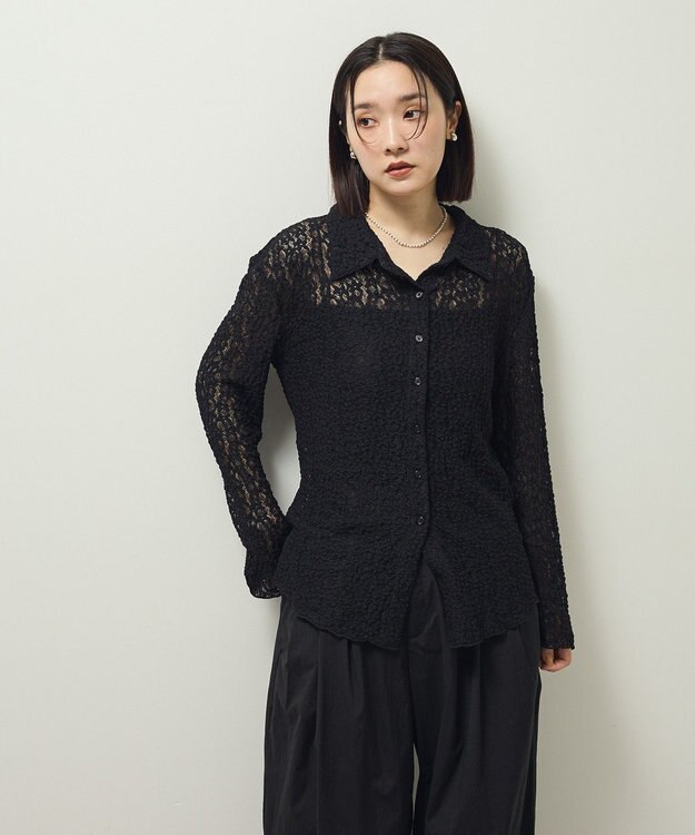 Green Parks カットレースシャツプルオーバー Black