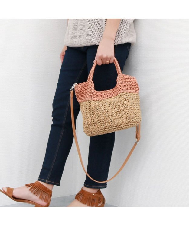 UNBILLION カシュカシュ cachecache / 切り替え編みクロッシェ2wayミニトート オレンジ