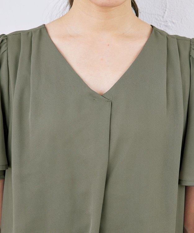 Tiaclasse フレアスリーブチュニックブラウス カーキ