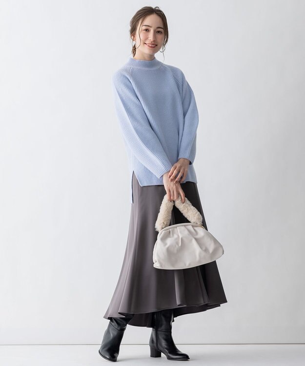 自由区 L 【洗える】ウールカシミヤ ハイネックニット (検索番号:JL27) サックスブルー系