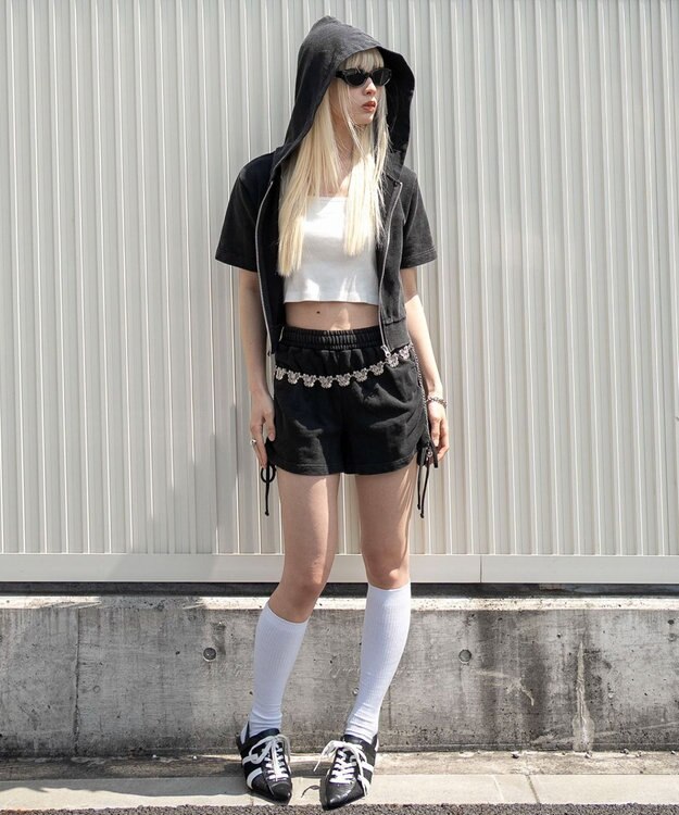 WEGO 【セットアップ対応】サイドドロストスウェットショートパンツ スミクロ