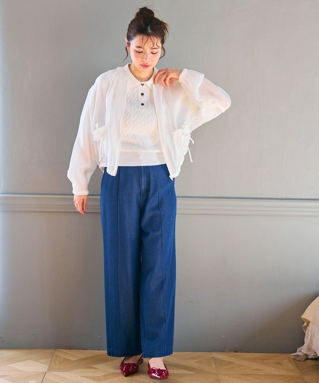 Feroux ベルト付き テンセルデニム ワイドパンツ ネイビー系