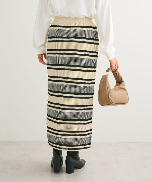 Green Parks ボーダーニットスカート Ivory