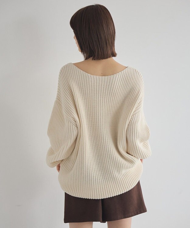 earth music&ecology 【毛玉防止 / 洗濯機洗い可】アンチピリングクロスネックルーズニット Ivory