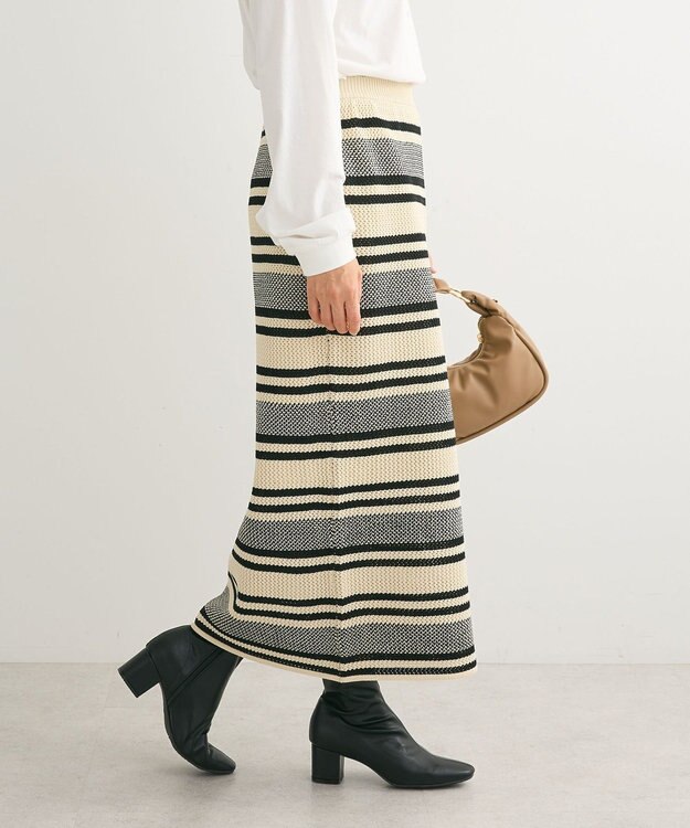 Green Parks ボーダーニットスカート Ivory