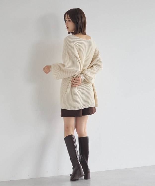 earth music&ecology 【毛玉防止 / 洗濯機洗い可】アンチピリングクロスネックルーズニット Ivory