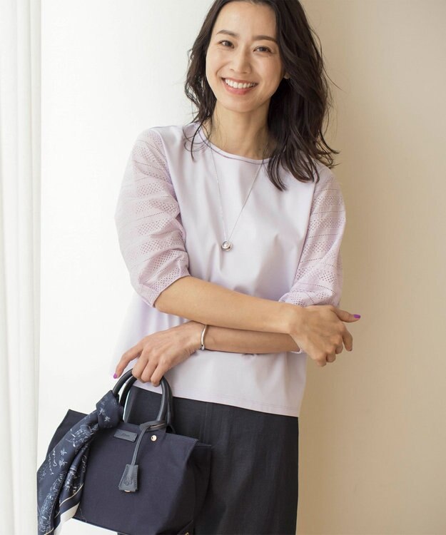 J.PRESS LADIES L 【WEB限定カラーあり】スムースジャージー 刺繍スリーブ カットソー ラベンダー系