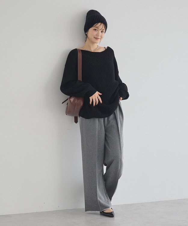 earth music&ecology 【毛玉防止 / 洗濯機洗い可】アンチピリングクロスネックルーズニット Black