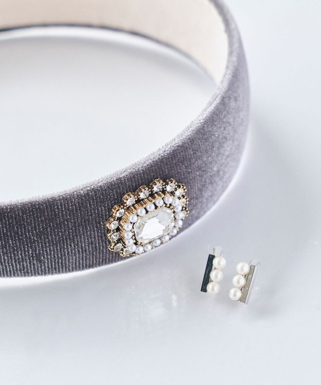 Phoebe <オンワード限定セット>パール&バーライトフィットイヤリング×クラッシービジューカチューシャ シルバー シルバー