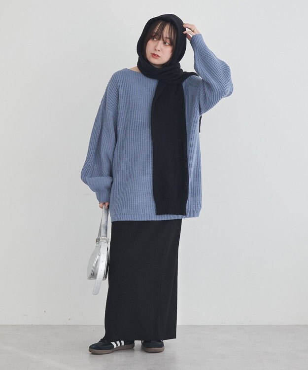 earth music&ecology 【毛玉防止 / 洗濯機洗い可】アンチピリングクロスネックルーズニット Sax