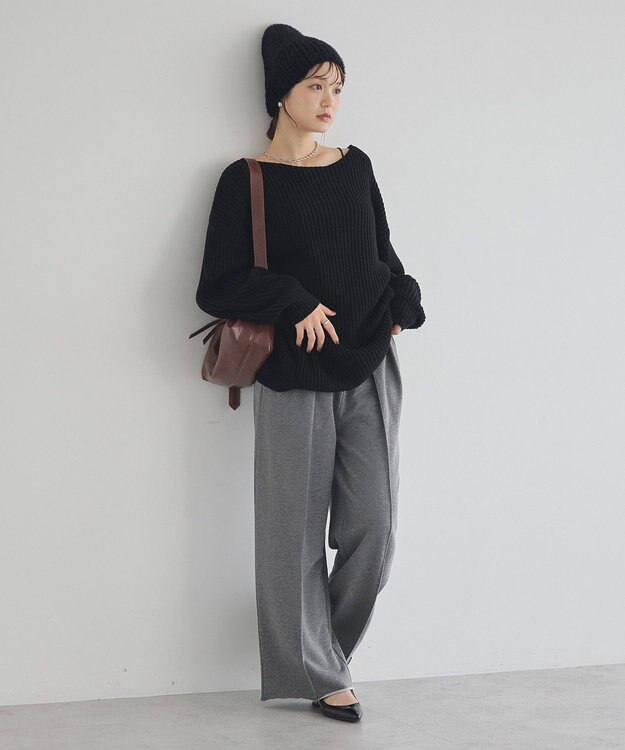 earth music&ecology 【毛玉防止 / 洗濯機洗い可】アンチピリングクロスネックルーズニット Black