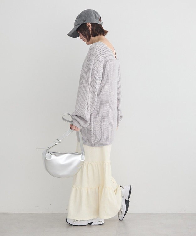 earth music&ecology 【毛玉防止 / 洗濯機洗い可】アンチピリングクロスネックルーズニット Gray