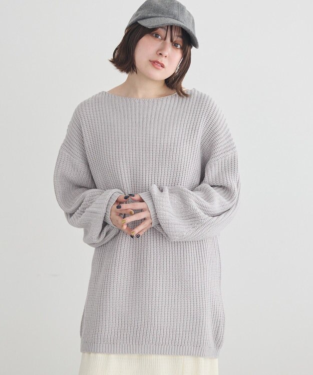 earth music&ecology 【毛玉防止 / 洗濯機洗い可】アンチピリングクロスネックルーズニット Gray