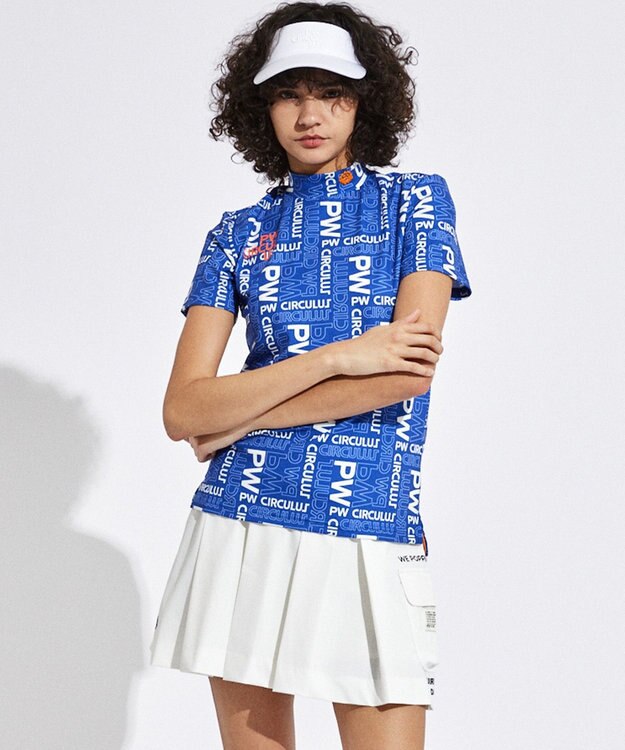 PW CIRCULUS 【UVカット / 吸水速乾 / 伸縮性抜群】【WOMEN】PWロゴ柄モック サックスブルー系5