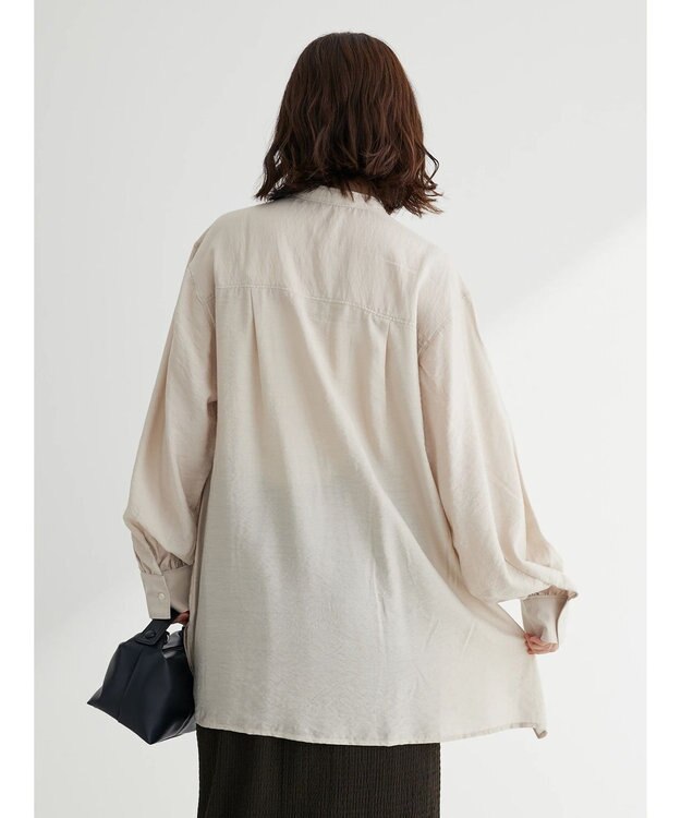 Green Parks バンドカラーポケット付きシアーシャツ Gray Beige