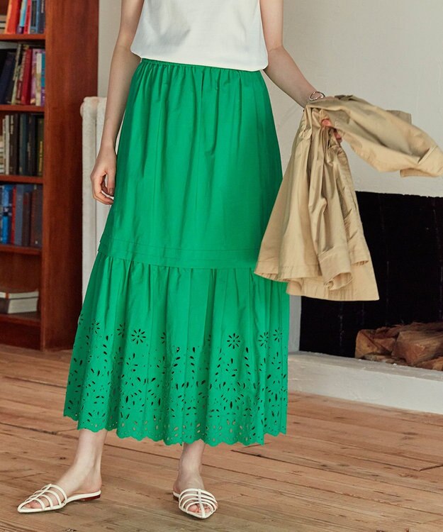 23区 【SLOW/一部店舗限定】フラワーエンブロイダリー スカート グリーン系