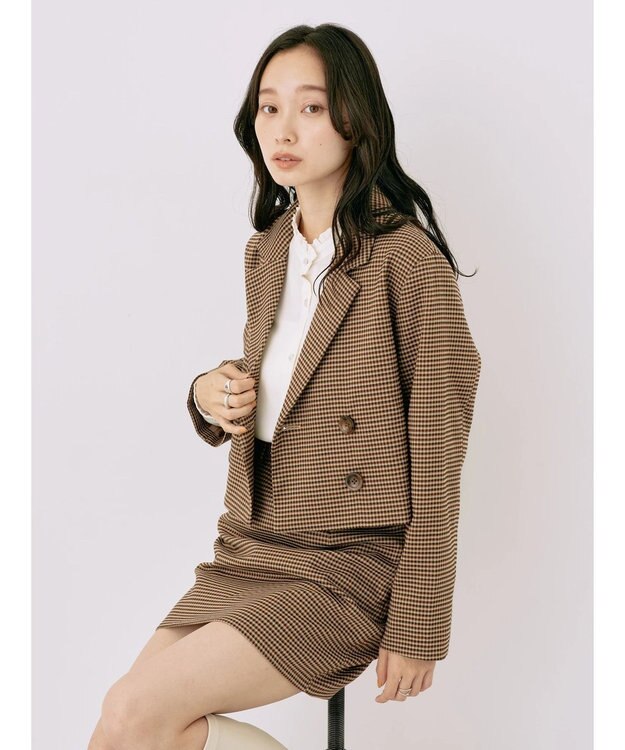 earth music&ecology チェックショートジャケット Brown