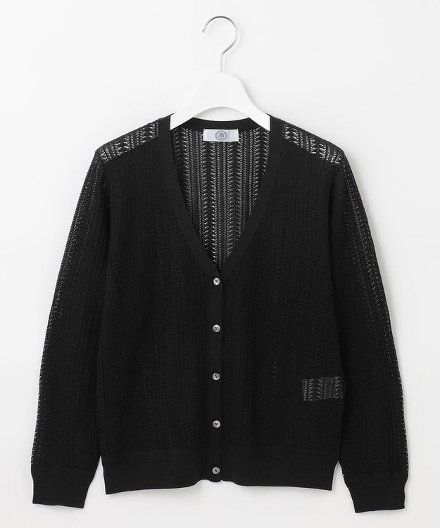 J.PRESS LADIES L 【洗える・抗菌防臭】コットンアセテート Vネック レーシー カーディガン ブラック系