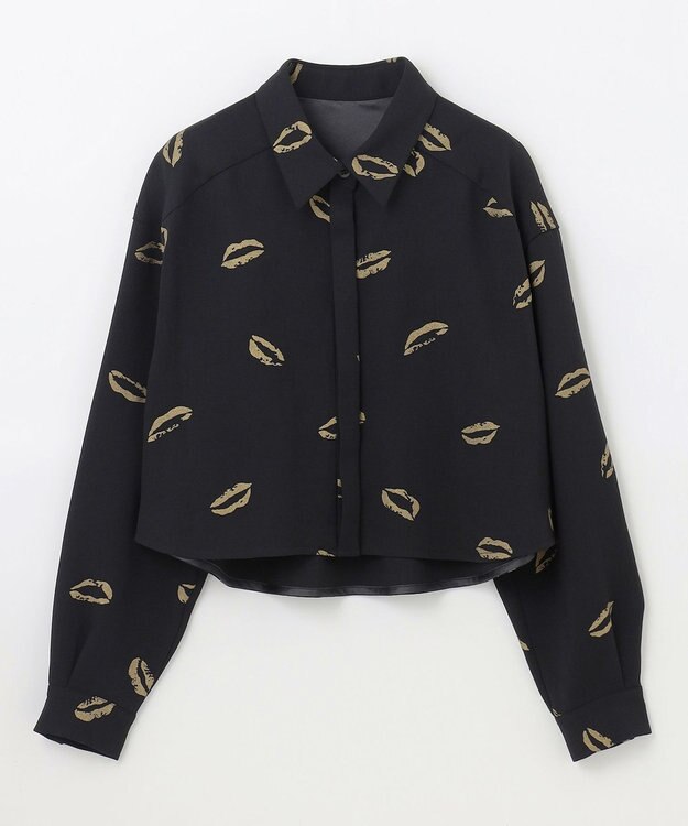 GRACE CONTINENTAL リップモチーフショートシャツ ブラック