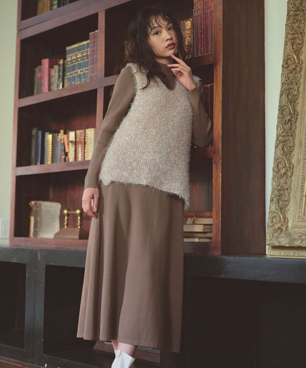 Feroux ジレ付きニット ワンピース ベージュ系