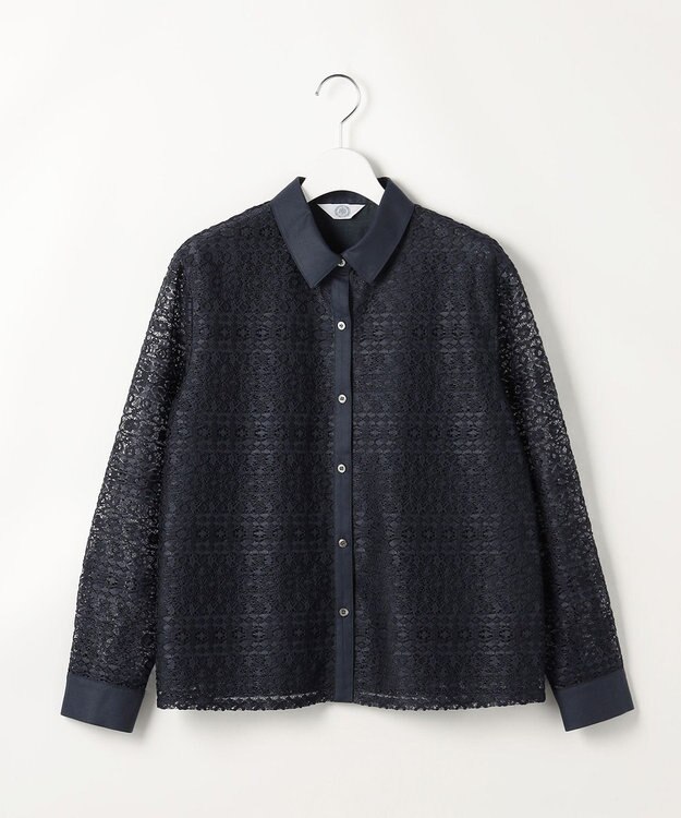 J.PRESS LADIES S ジオメトリックレース ブラウス ネイビー系