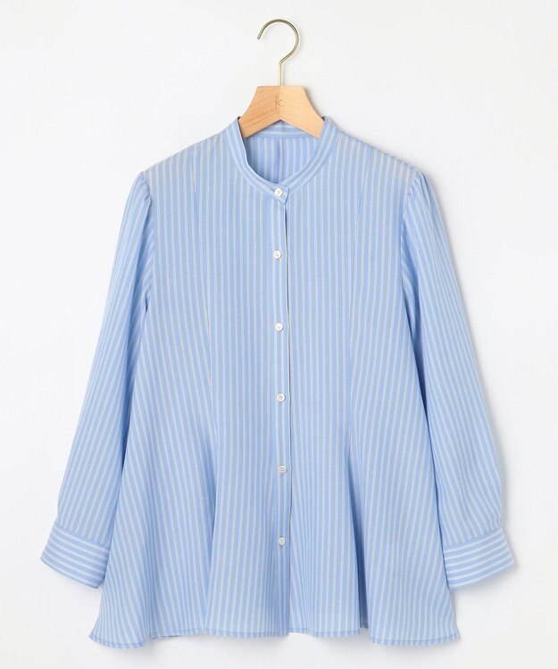 組曲 リヨセルシャーティングペプラム ブラウス サックスブルーストライプ系1