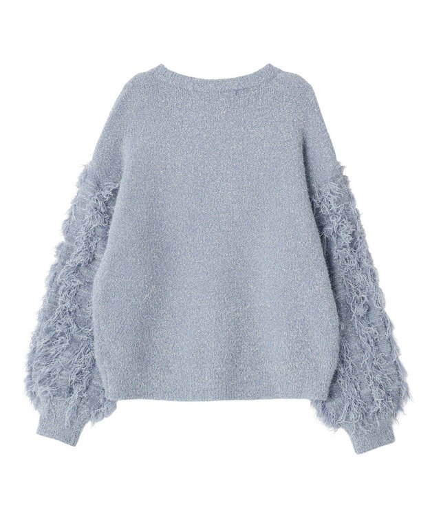 YECCA VECCA ラメフェザー袖フリンジニット Blue