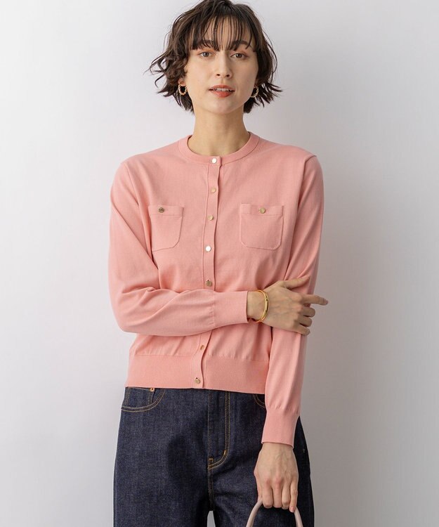 23区 L 【先行予約】プレミアムビオコットン ポケット カーディガン ピンク系