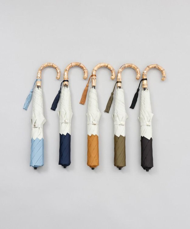 AURORA 【MACKINTOSH LONDON（マッキントッシュ ロンドン）】天然風バイカラー切継ぎ晴雨兼用パラソル（折りたたみ傘） キャメル