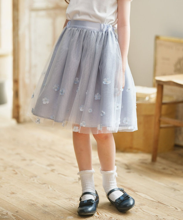 組曲 KIDS 【S-Lサイズ】ミスティフラワー スカート サックスブルー