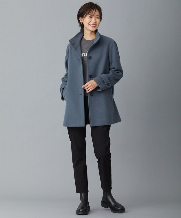 J.PRESS LADIES L ショートビーバー スタンドカラー コート ダルブルー系