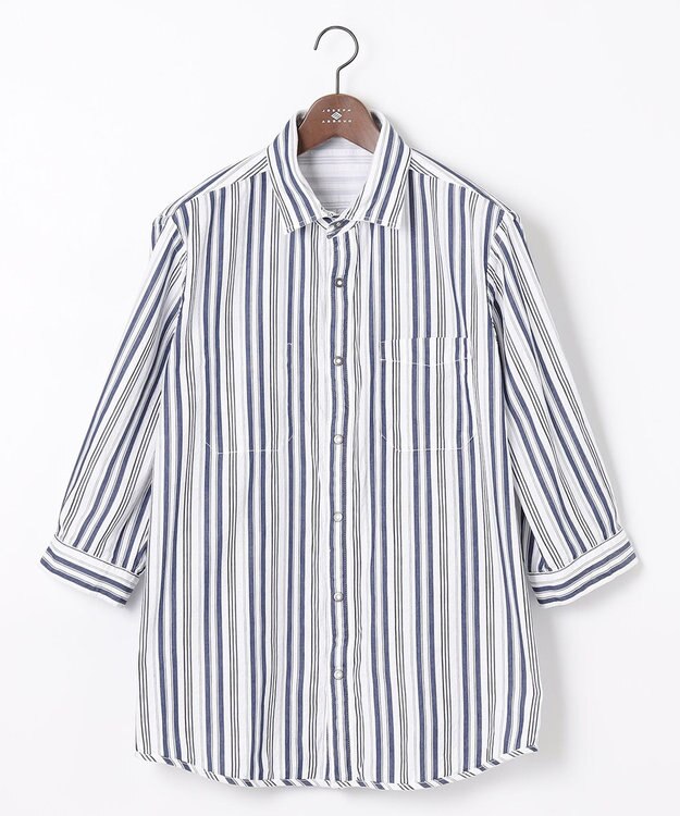 JOSEPH ABBOUD 【キングサイズ・1枚で2通りの着こなし】オーガニックコットンリバーシブル 七分袖シャツ ホワイト系1