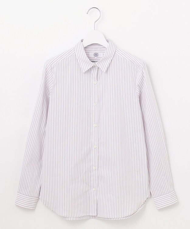 J.PRESS LADIES L 【洗える】BEZ ストライプ シャツカラー ブラウス ふじ色系1